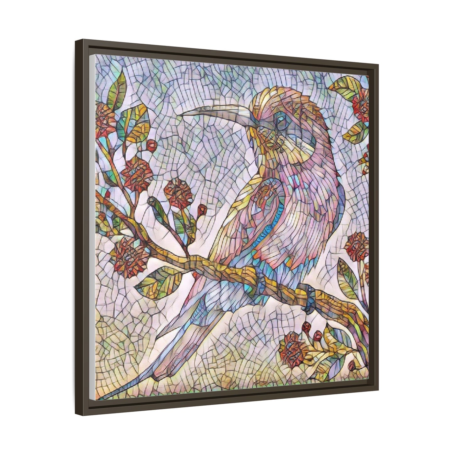 Framed Mosaic Bird Art Print — Colorful Kookaburra Wall Canvas