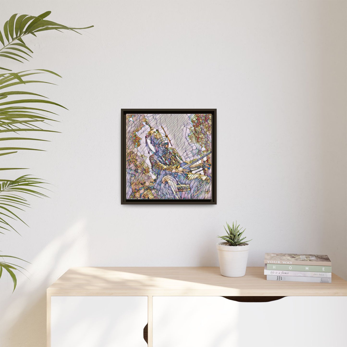Framed Archery Canvas Print — Stained-Glass Archer Wall Art