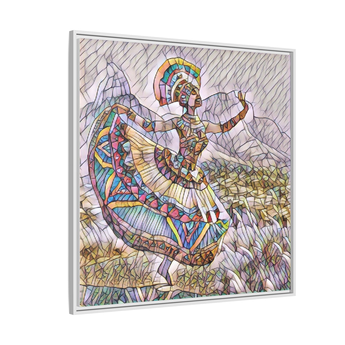 Ballerina Mosaic Framed Canvas Print — Colorful Ethnic Dance Wall Art