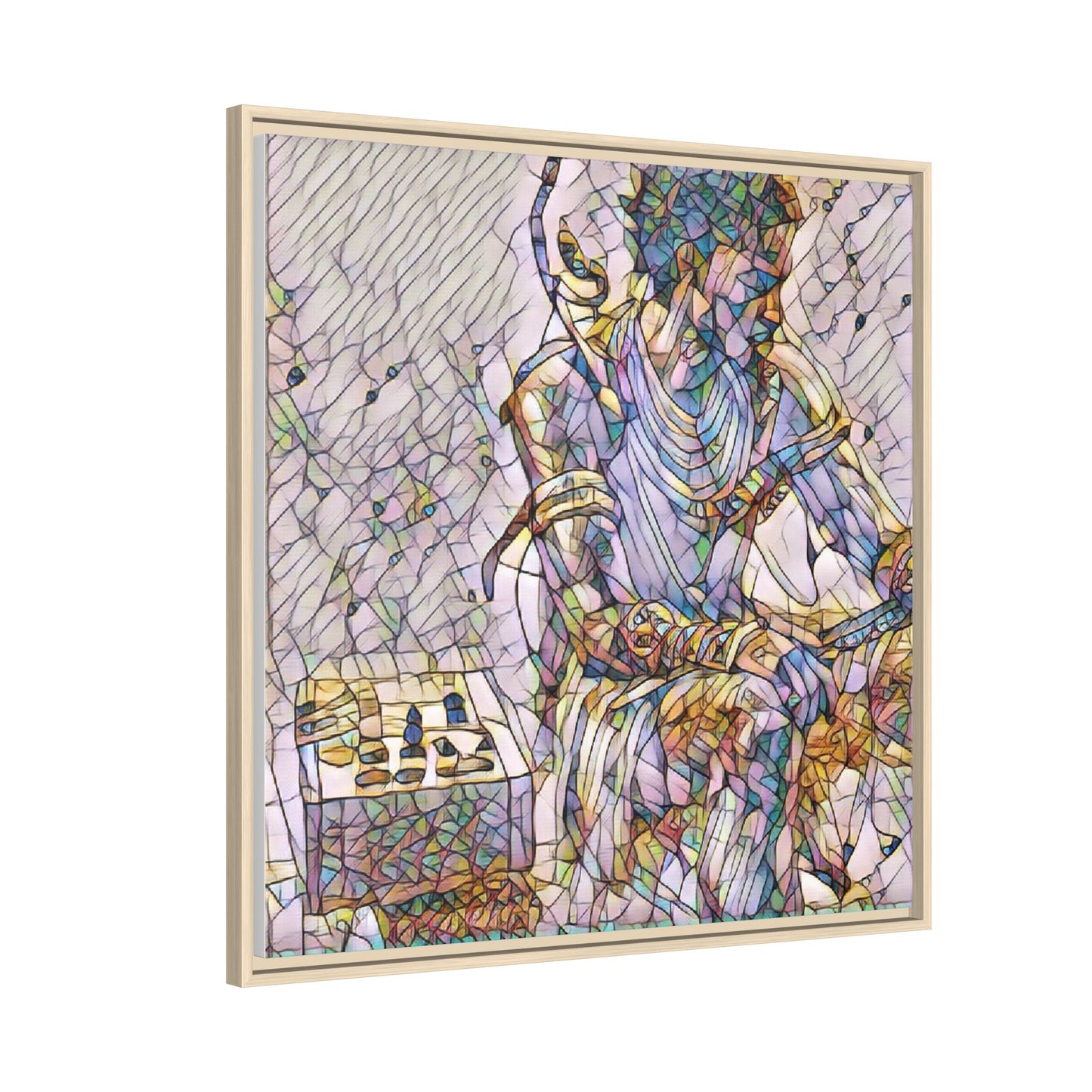 Framed Matte Canvas Art — Abstract Stained-Glass Chess Player