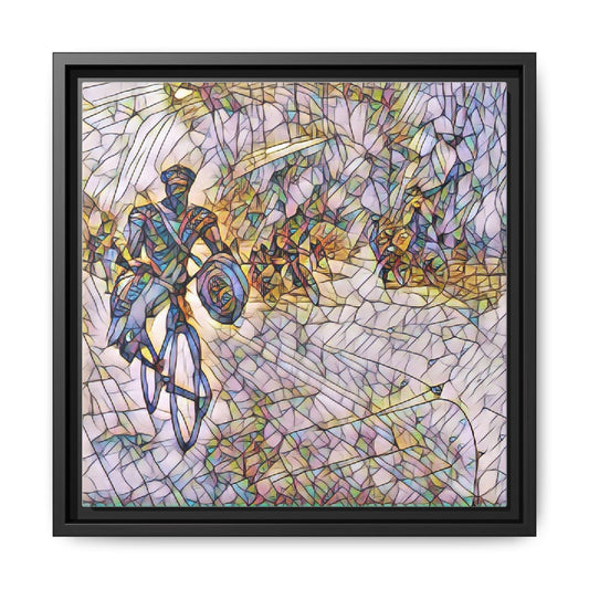 Cyclist Mosaic Matte Canvas Framed Wall Art — Colorful Biking Scene