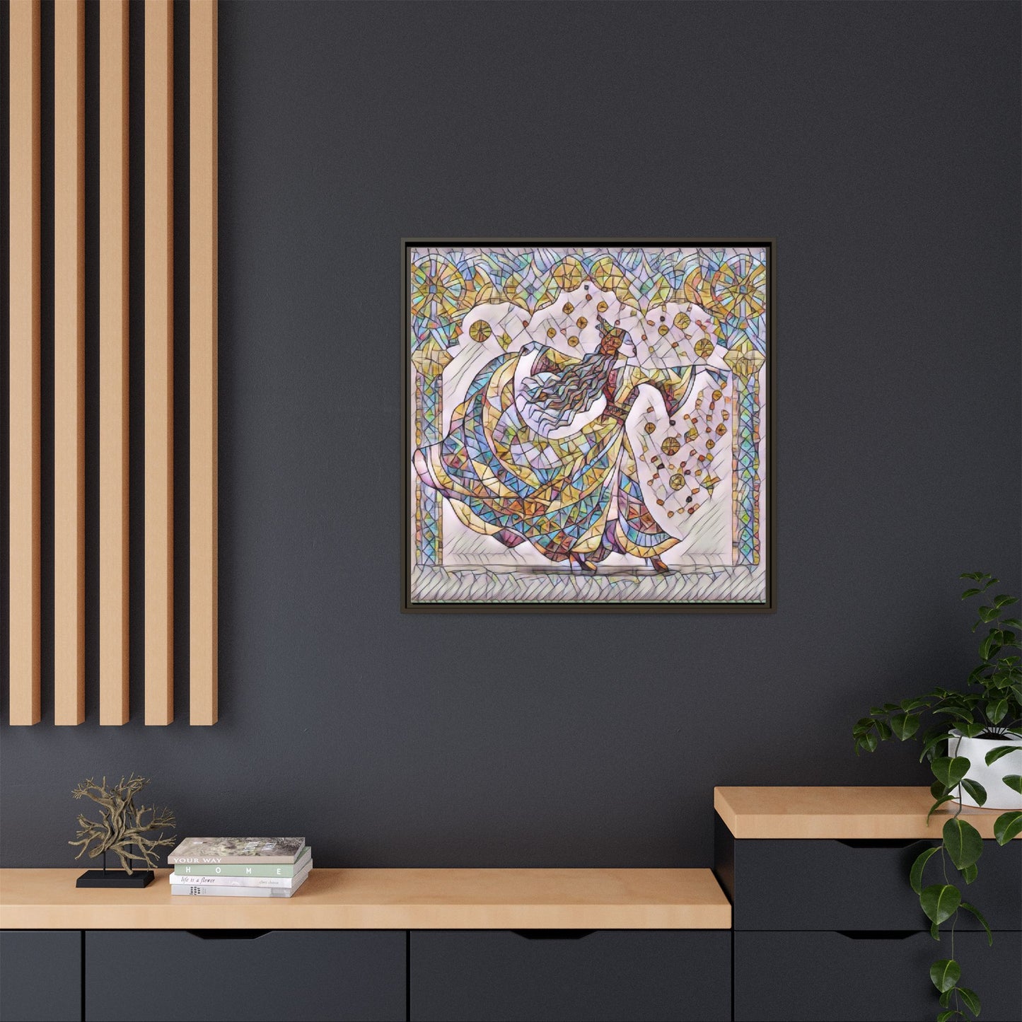 Stained Glass Dancing Dervish Framed Canvas Art