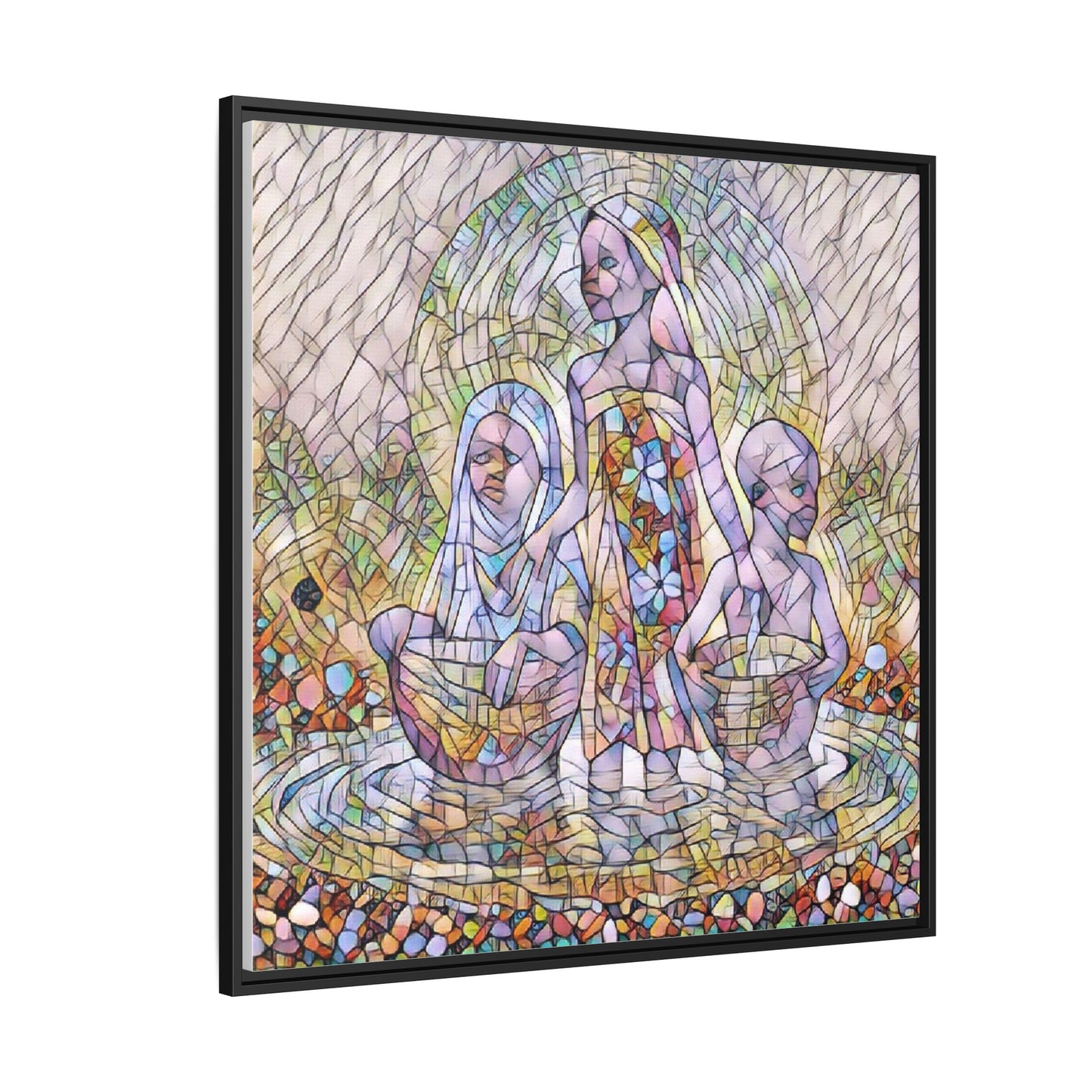 Framed Matte Canvas Art — Stained Glass Trio Women Illustration