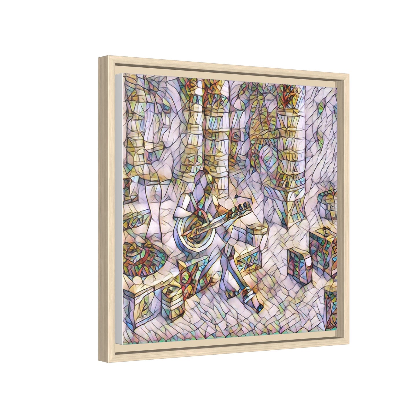 Framed Matte Canvas Art - Abstract Guitarist in Colorful Mosaic