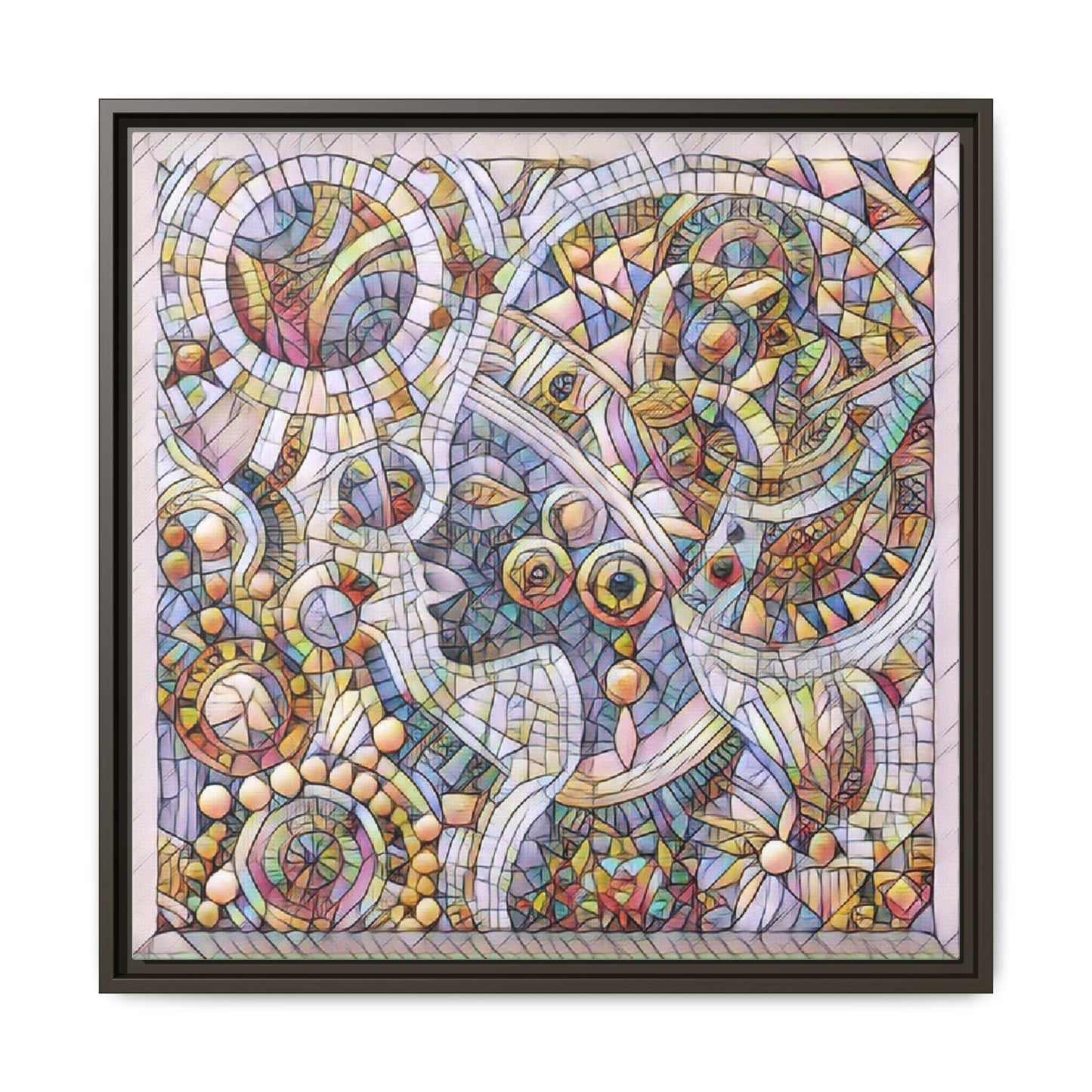 Abstract Mosaic Framed Canvas Art — Multicolor Geometric Wall Decor