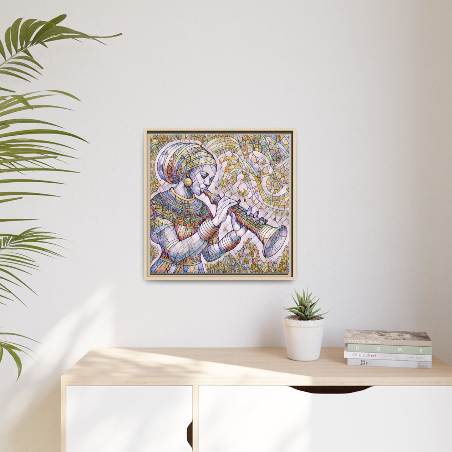 Egyptian Flutist Mosaic Matte Canvas Framed Art