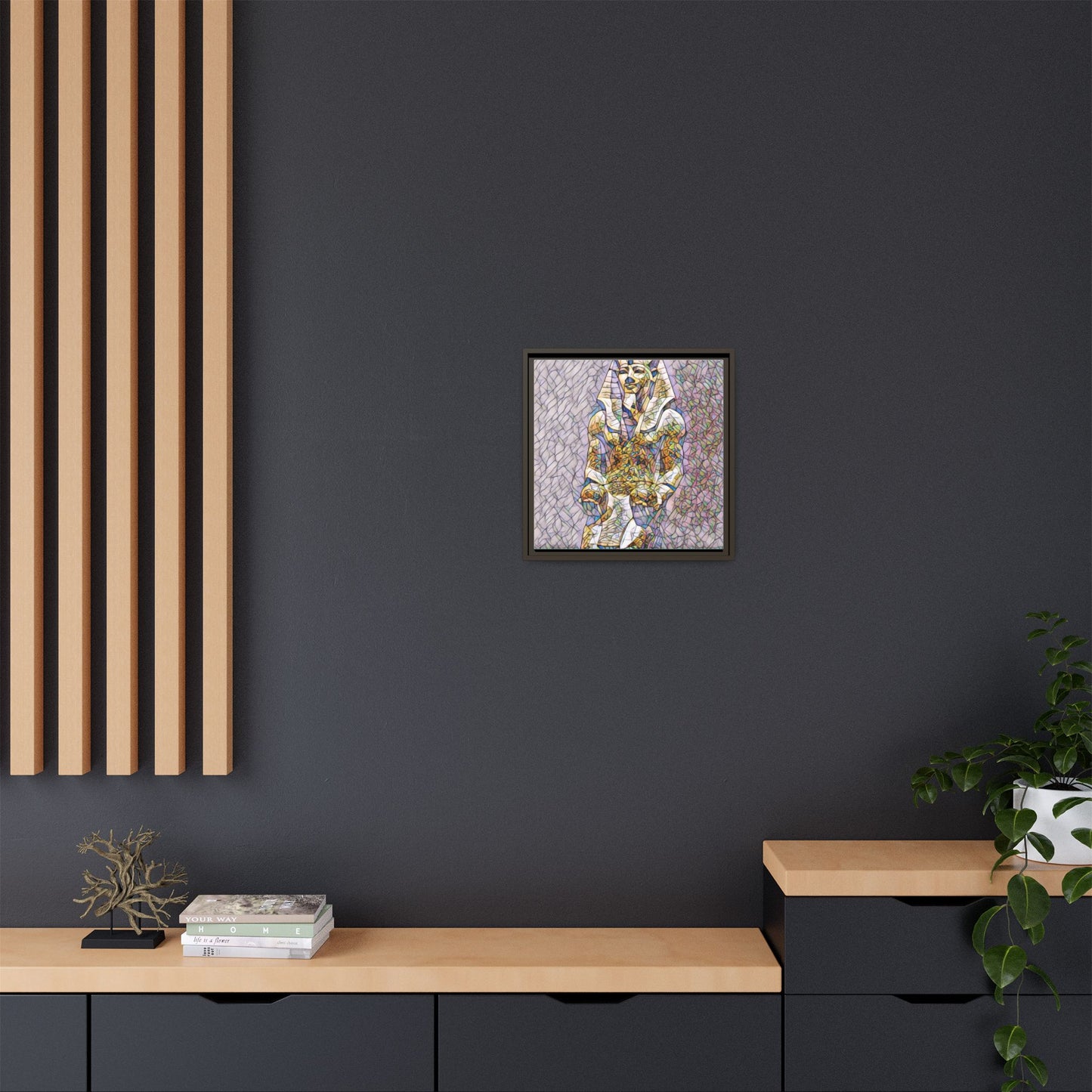Framed Abstract Pharaoh Matte Canvas Wall Art — Multicolor Egyptian Statue Print