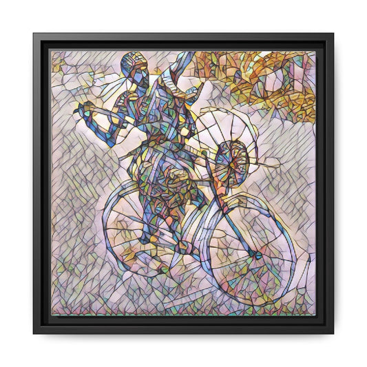 Framed Matte Canvas - Stained Glass Bicycle Rider Art