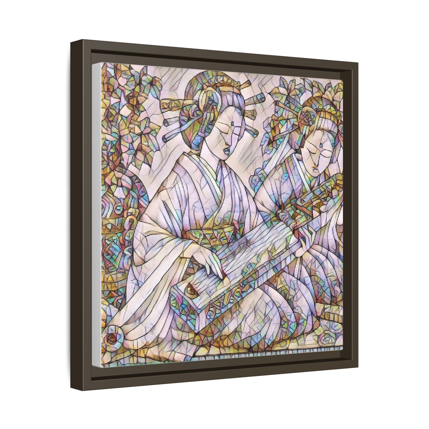 Framed Matte Canvas Print — Stained-Glass Geisha Duo