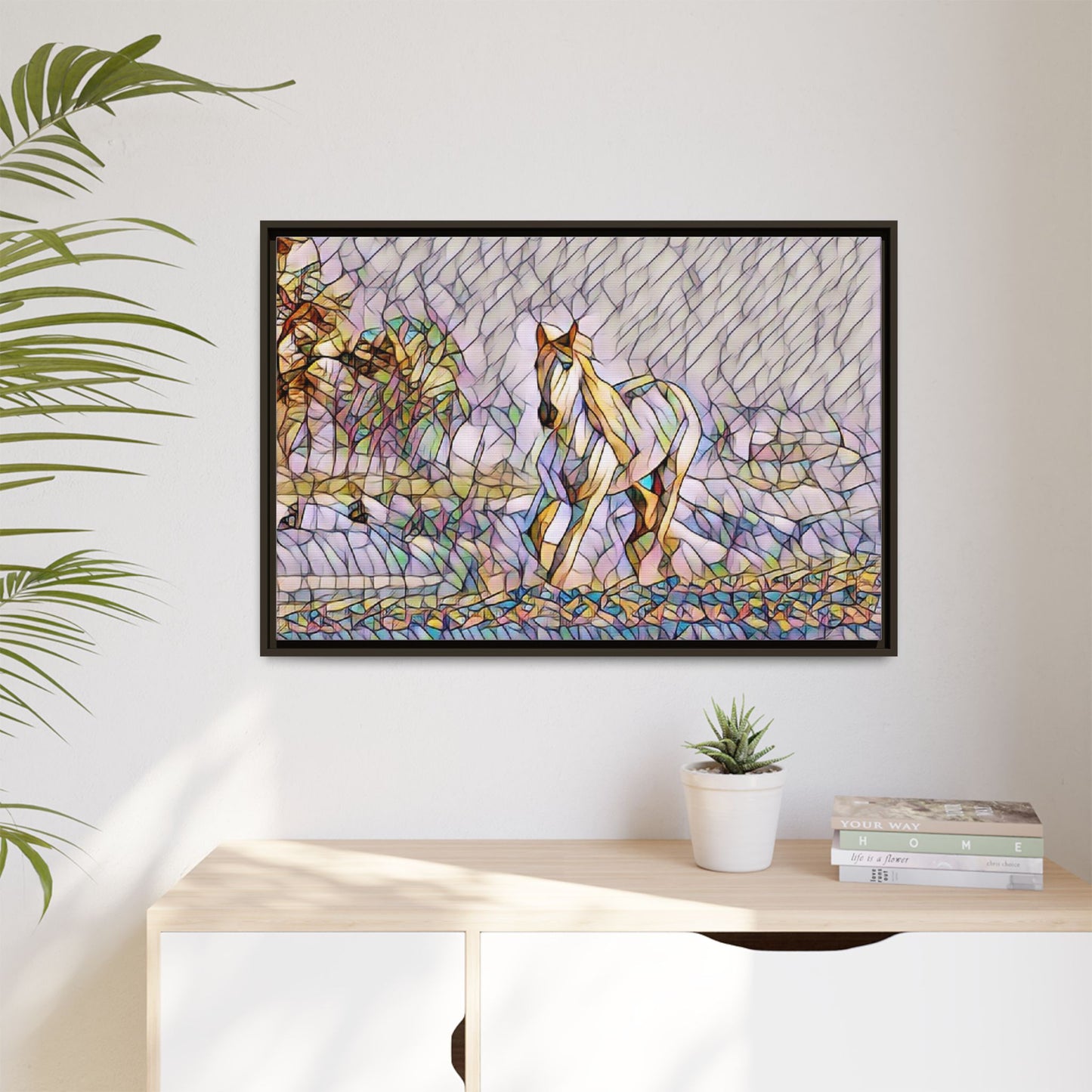 Abstract Stained-Glass Horse Matte Canvas Framed Wall Art