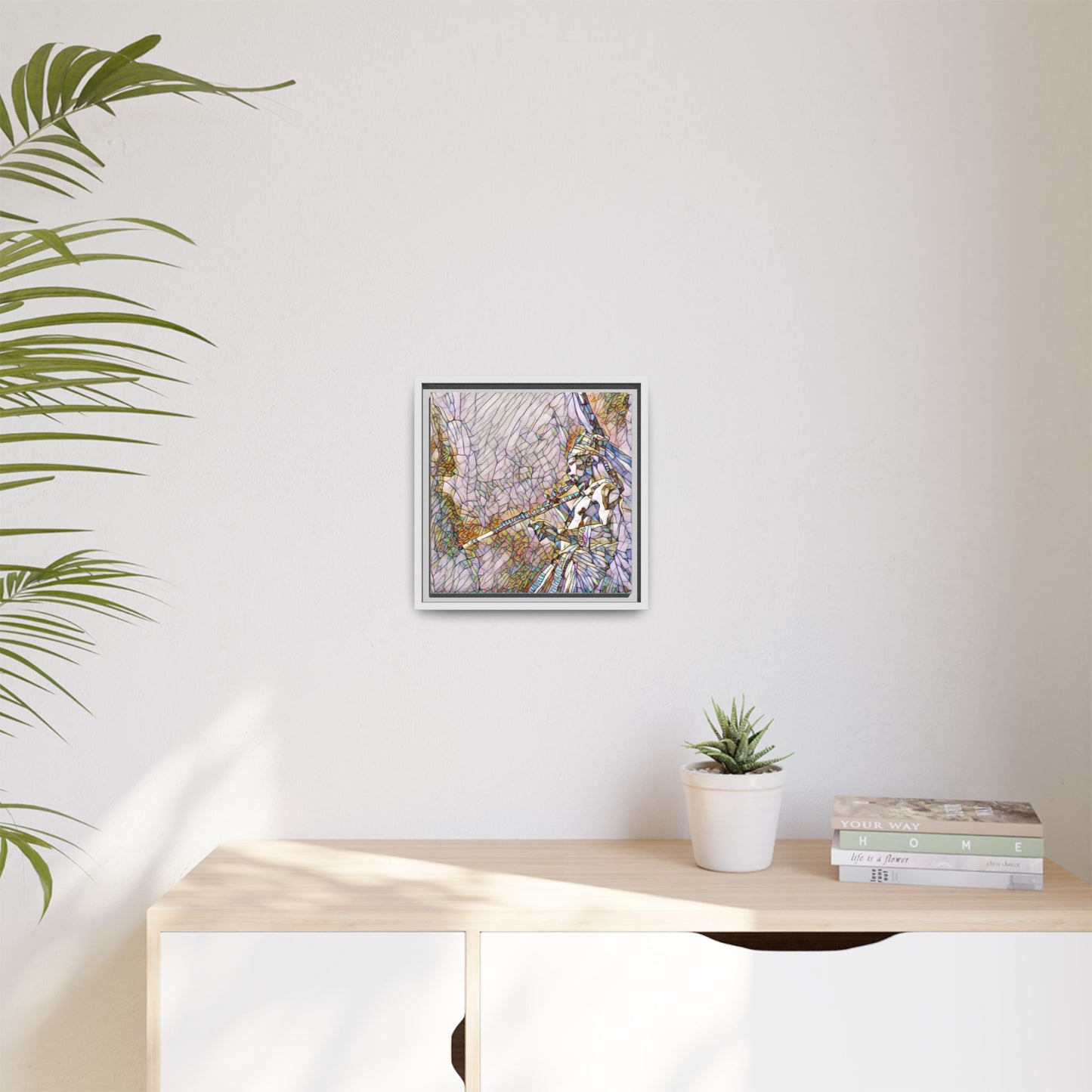 Abstract Tribal Flutist Matte Canvas Framed Wall Art