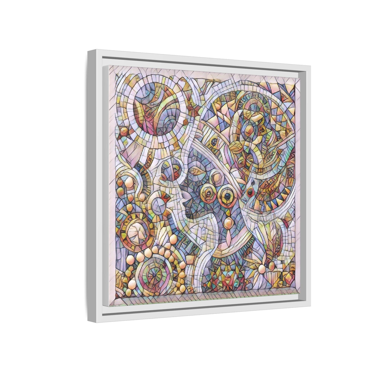Abstract Mosaic Framed Canvas Art — Multicolor Geometric Wall Decor