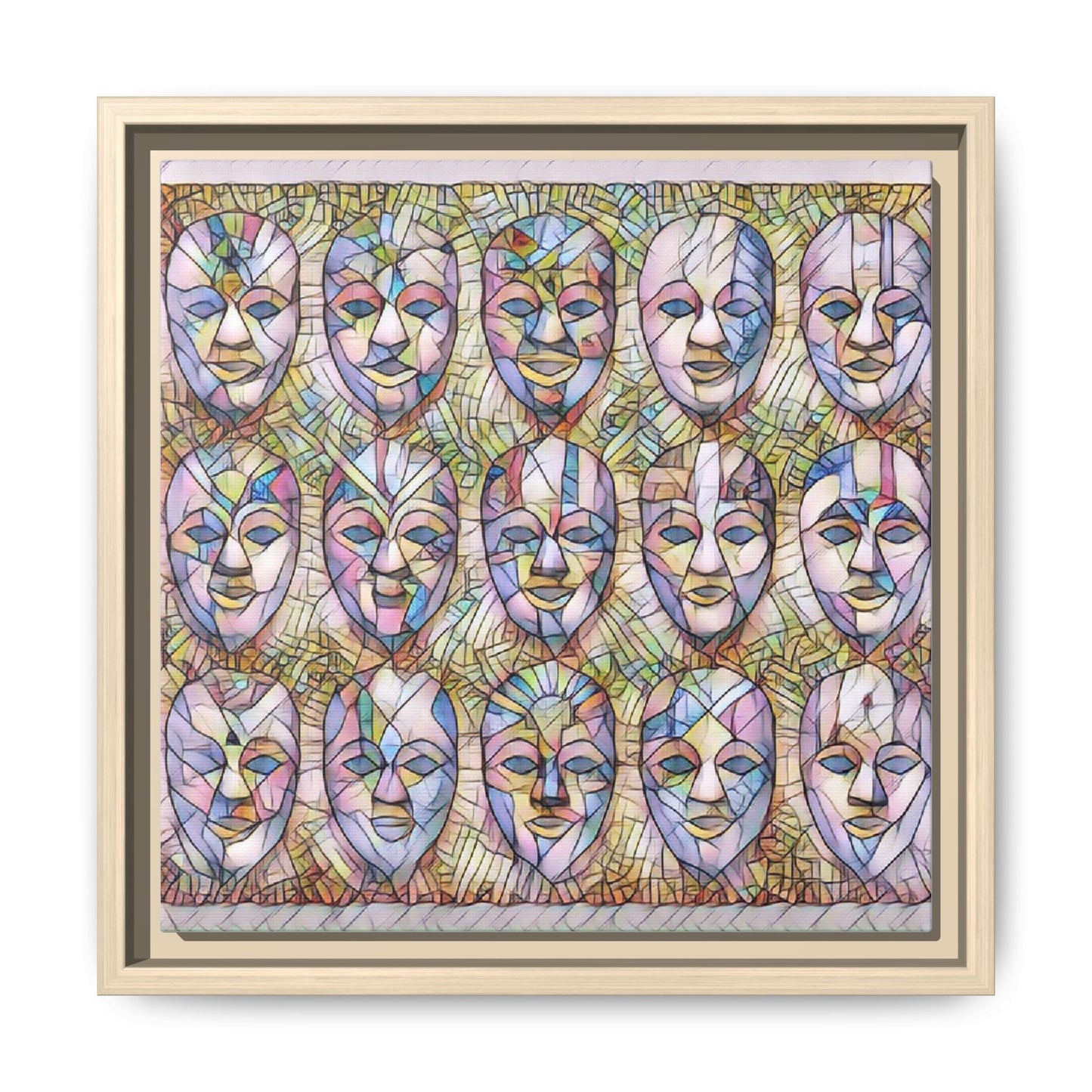 Abstract Mask Art Matte Canvas Print — Framed Multicolor Wall Art