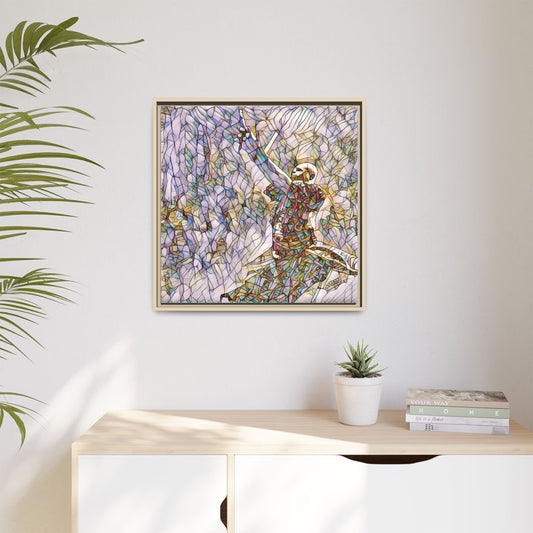 Framed Matte Canvas - Colorful Stained-Glass Football Catch Art