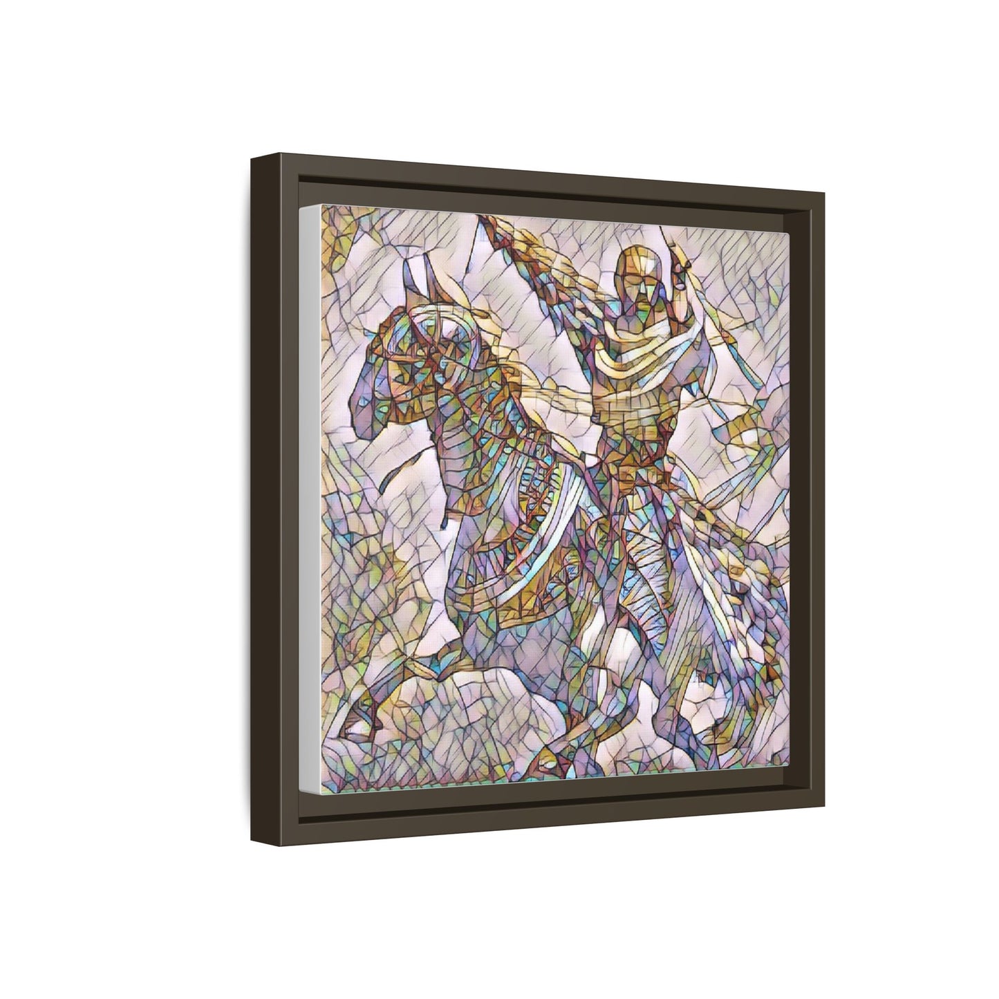 Framed Matte Canvas Print — Stained Glass Knight on Horse Artwork