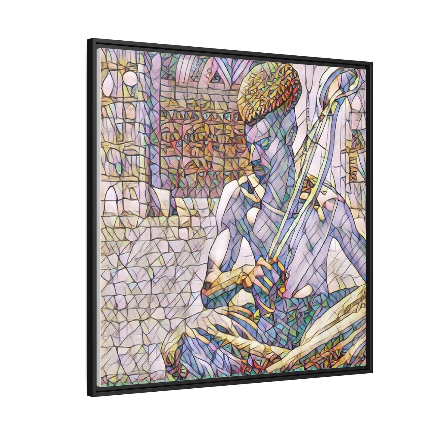 Framed Matte Canvas Art – Stained-Glass Style Musician Print
