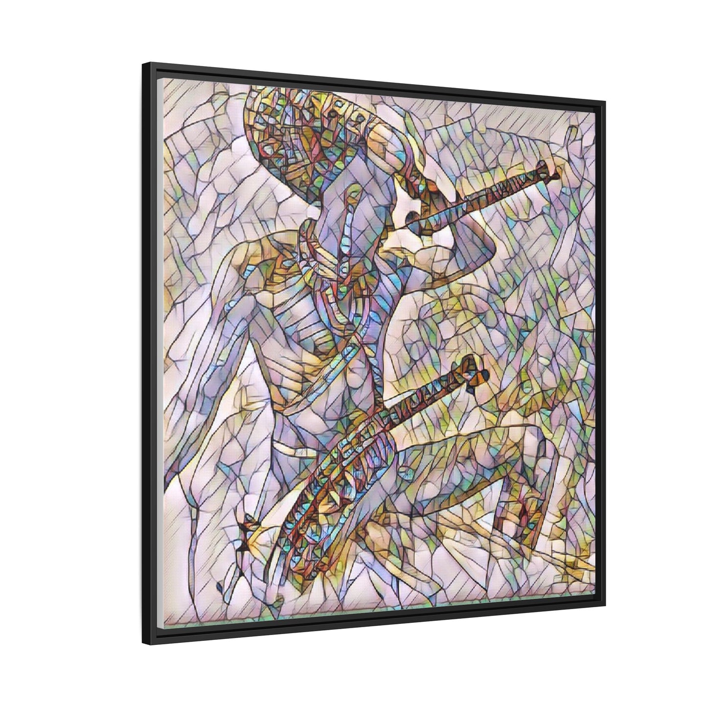 Stained Glass Blue Musician — Framed Matte Canvas Art
