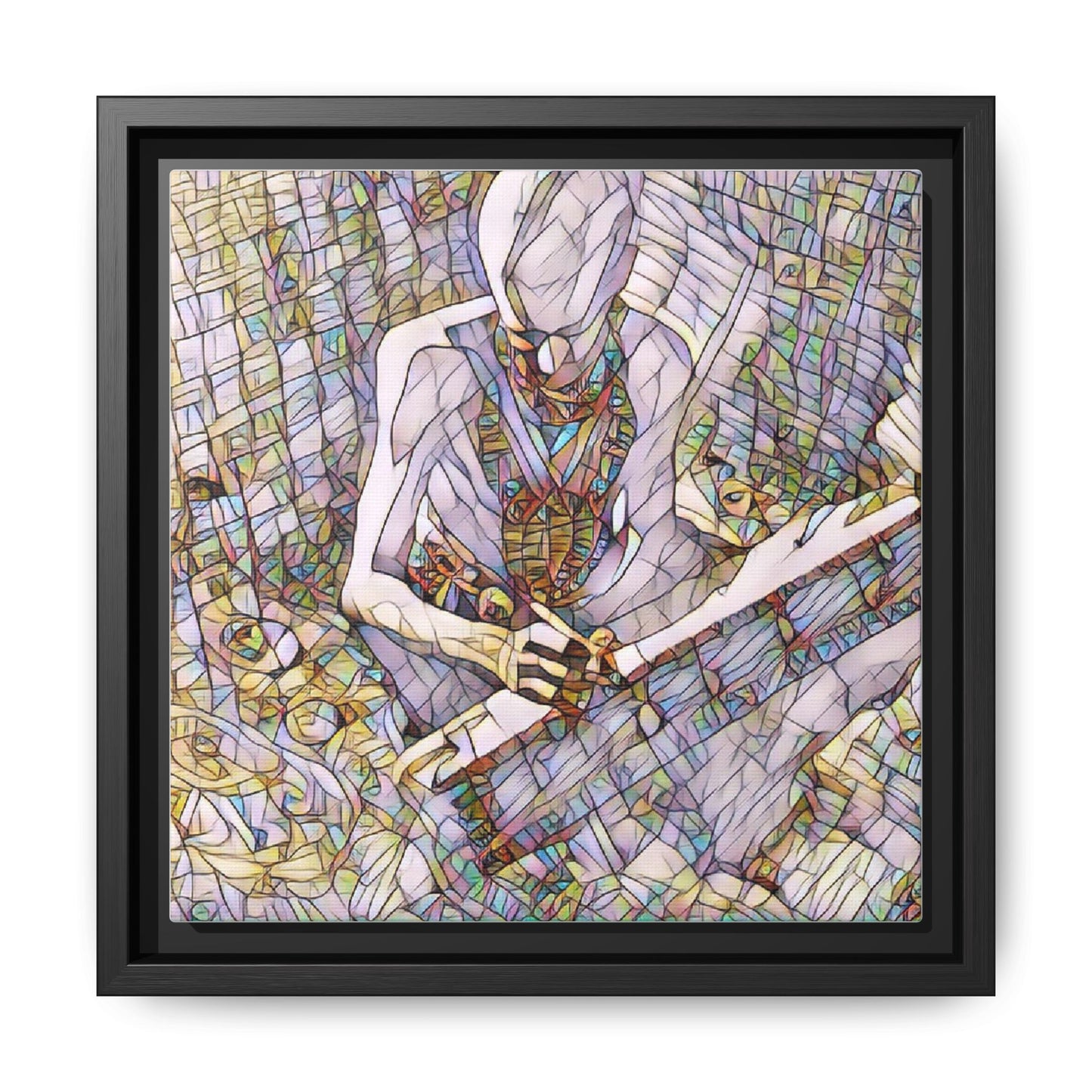 Abstract Fantasy Warrior Matte Framed Canvas — Colorful Stained-Glass Style Art
