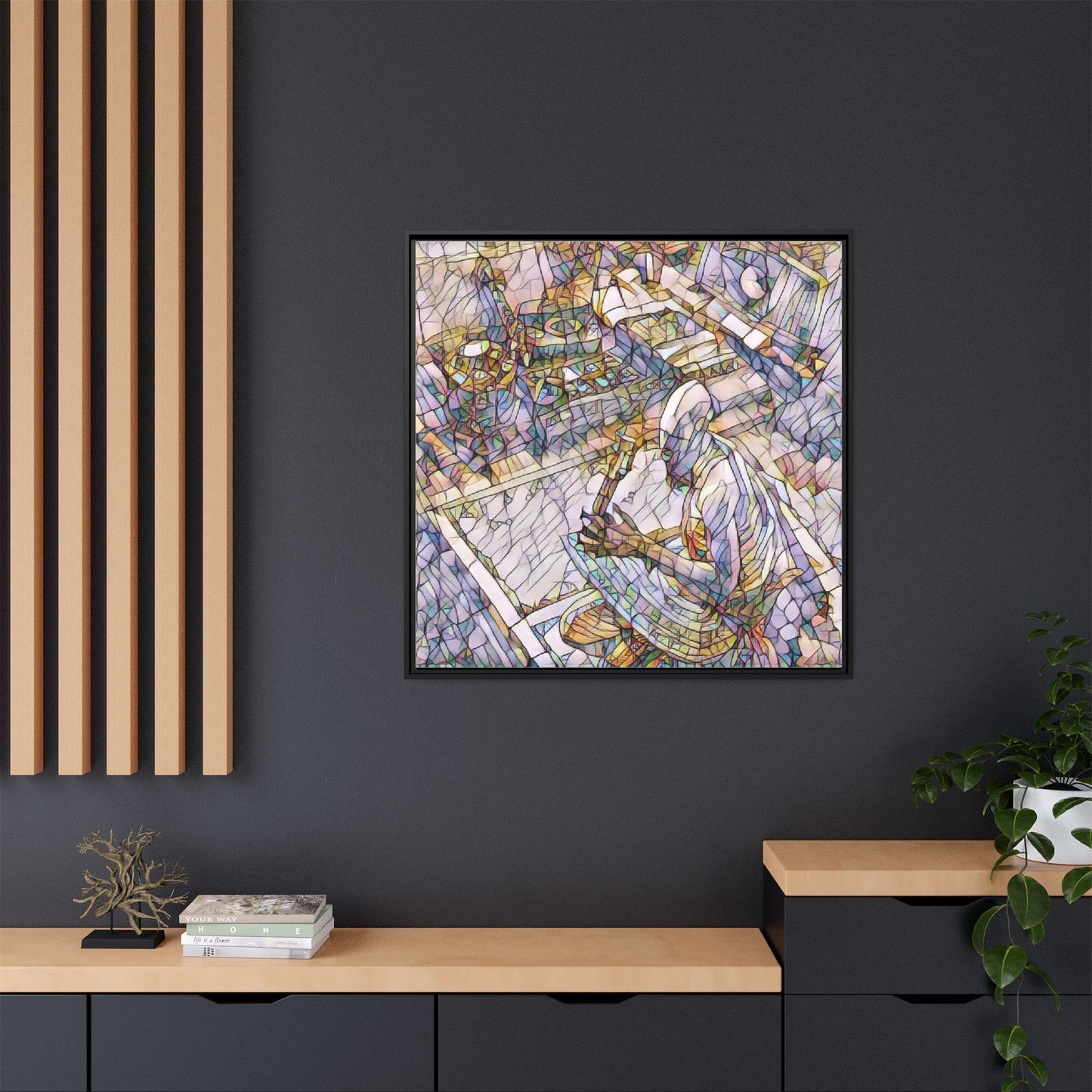 Stained-Glass DJ Matte Canvas Print (Framed) — Colorful Music Room Wall Art