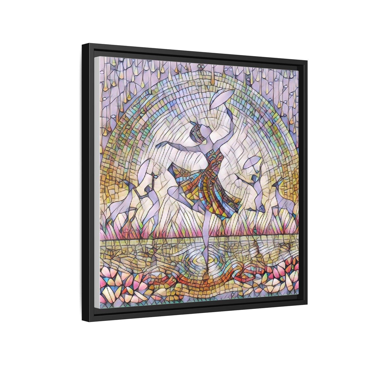 Stained Glass Ballerina Framed Canvas Art — Dancer Mosaic Wall Decor