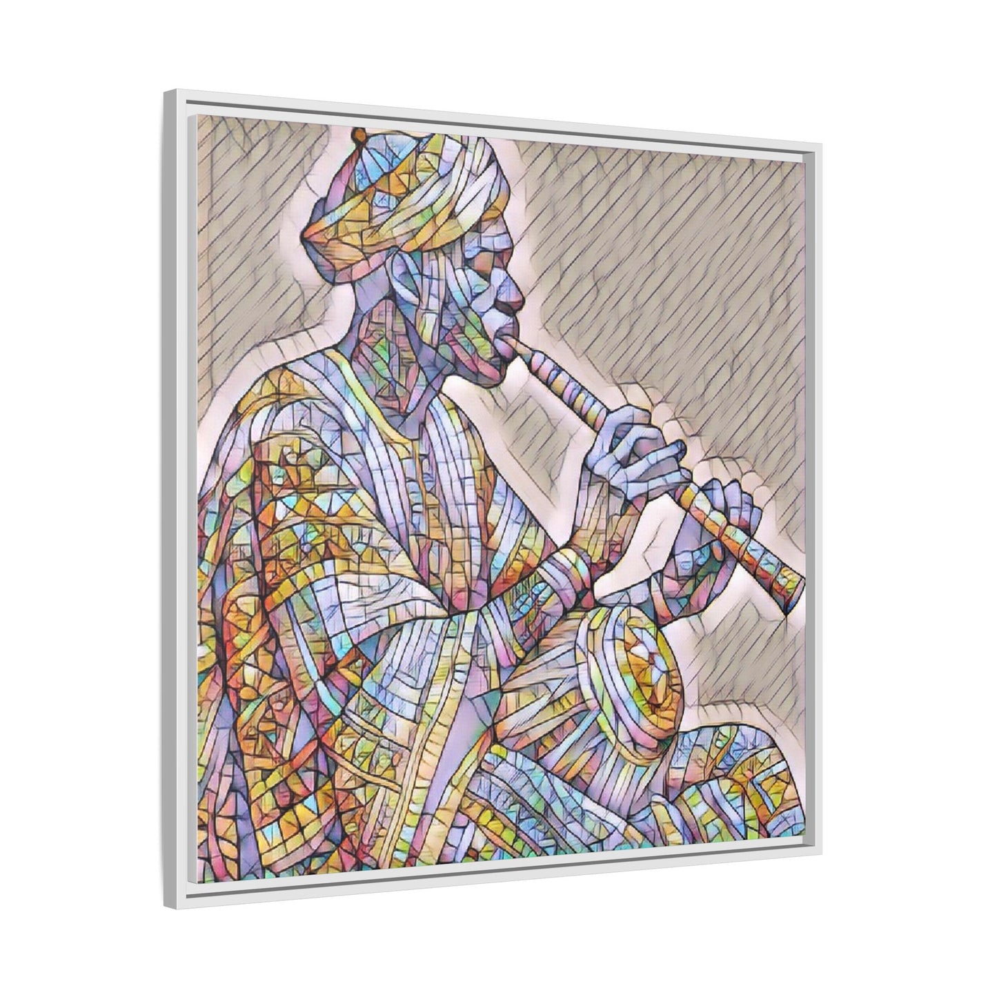 Framed Canvas Art — Colorful Middle Eastern Flute Player Print
