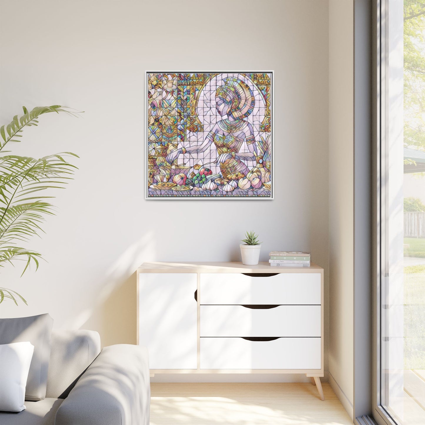 Egyptian Goddess Stained Glass Style Framed Canvas Art