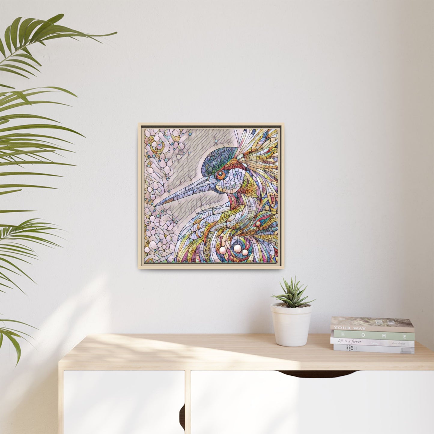 Colorful Stained-Glass Heron Matte Canvas Framed Wall Art