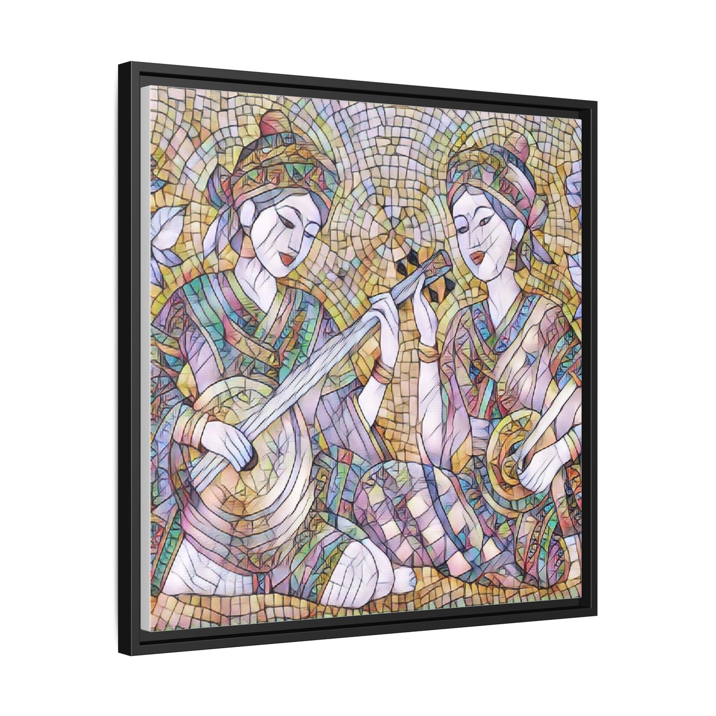 Framed Mosaic Musician Canvas Art — Ethnic Duo Wall Decor