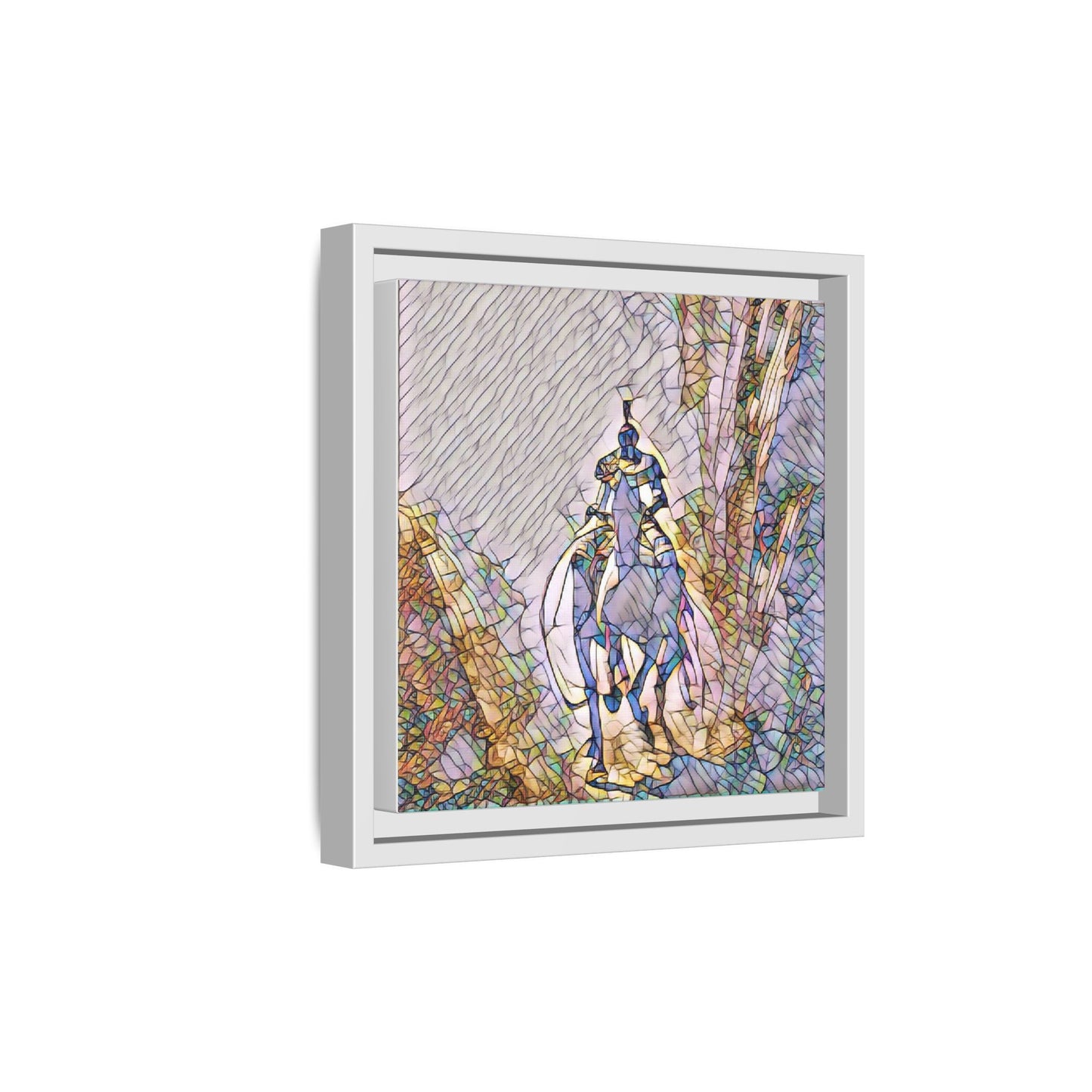 Stained-Glass Knight Matte Framed Canvas Wall Art