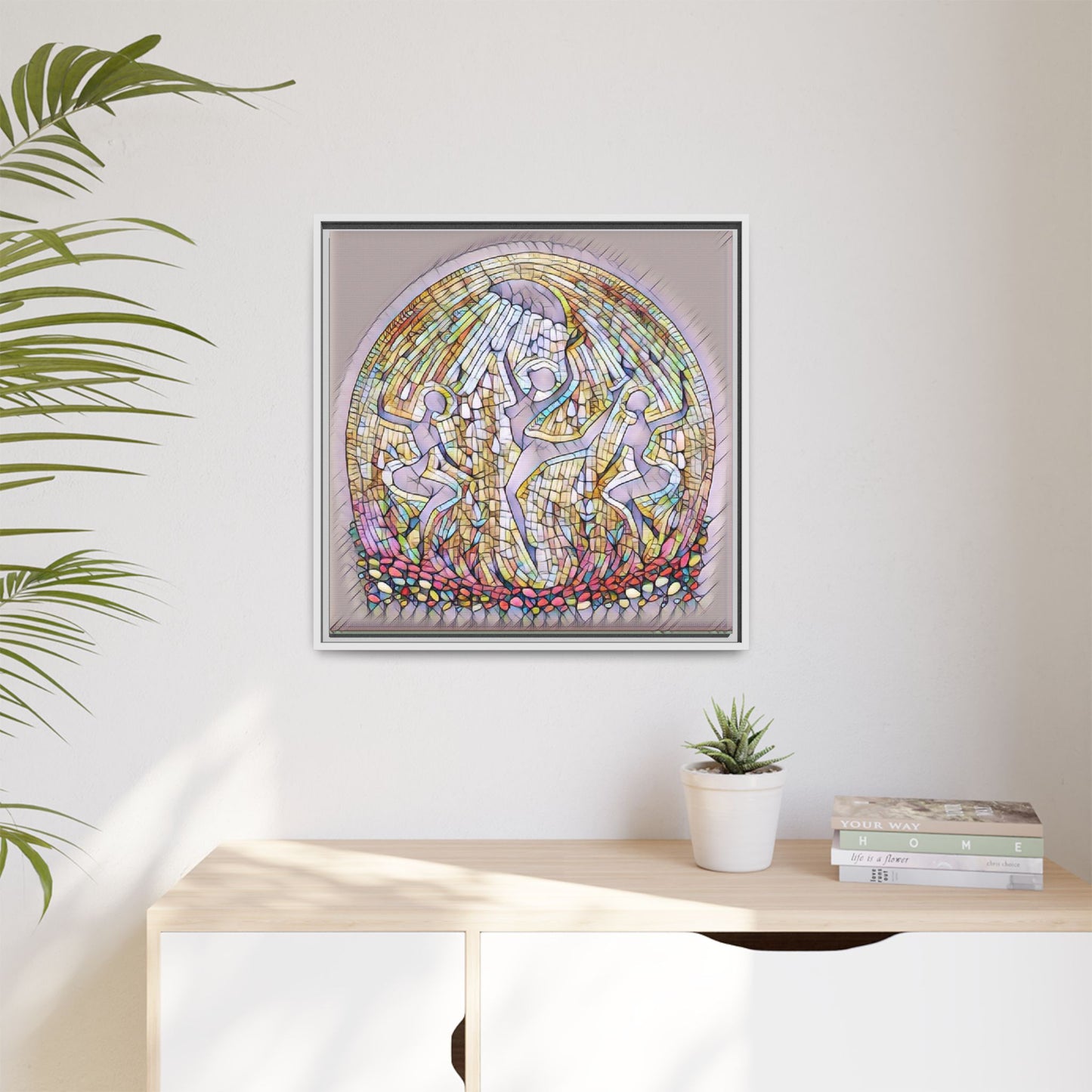 Framed Canvas Art - Stained Glass Dance Trio (Matte Multi-Color)