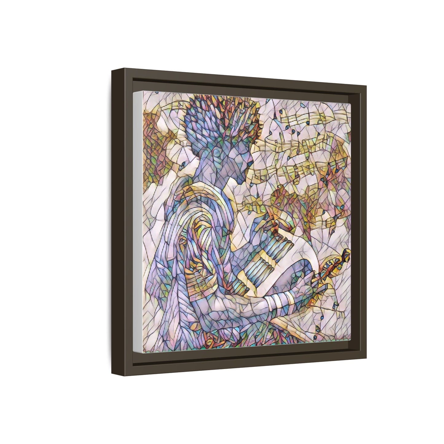 Abstract Jazz Musician Framed Canvas Art — Colorful Stained-Glass Style Wall Decor
