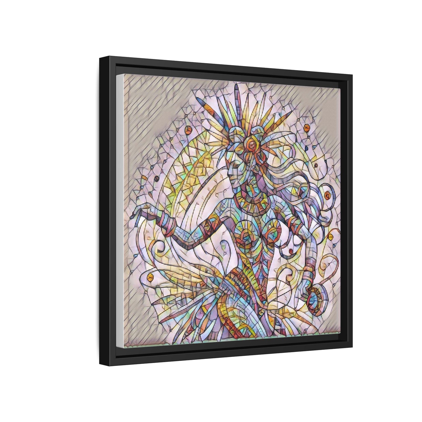 Colorful Mermaid Mosaic Framed Canvas Art — Boho Ocean Wall Decor