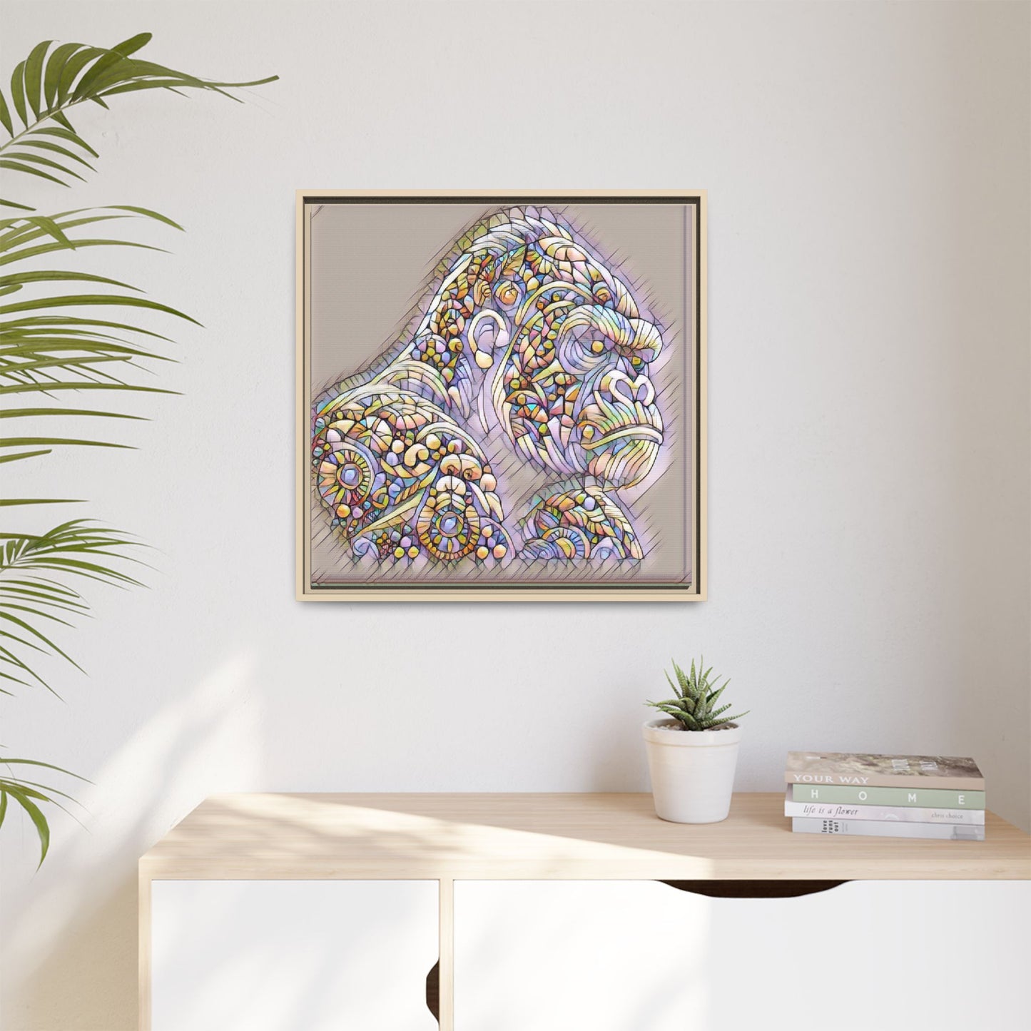 Colorful Ornate Gorilla Matte Canvas Framed Wall Art