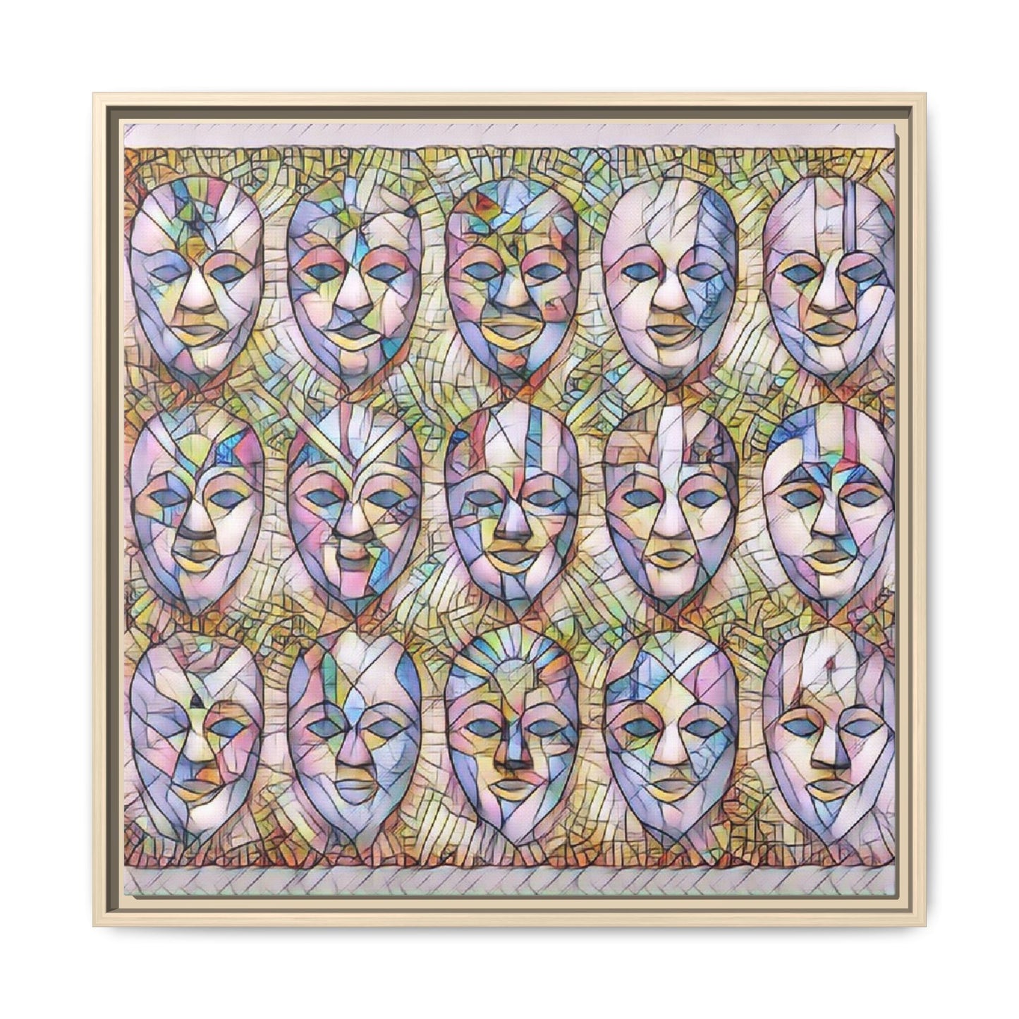 Abstract Mask Art Matte Canvas Print — Framed Multicolor Wall Art