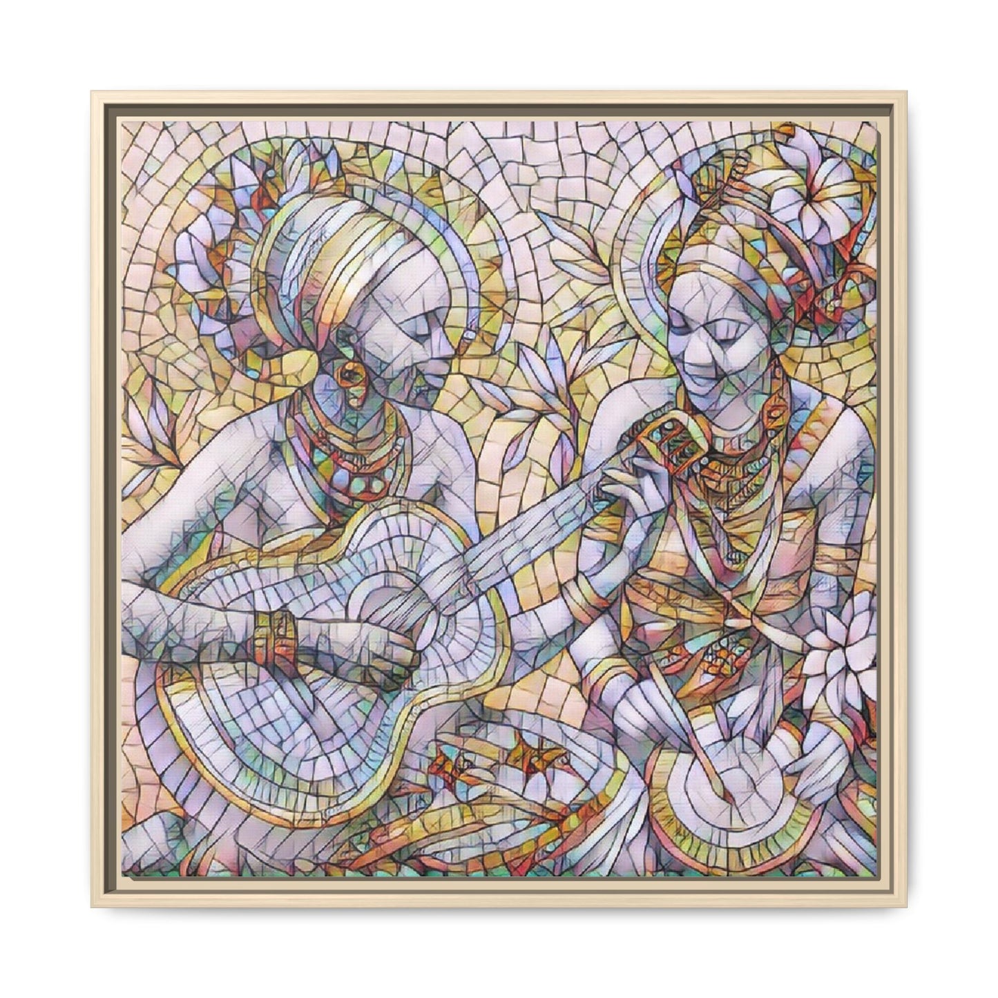 Framed Canvas Art – Colorful Mosaic Musicians Wall Decor