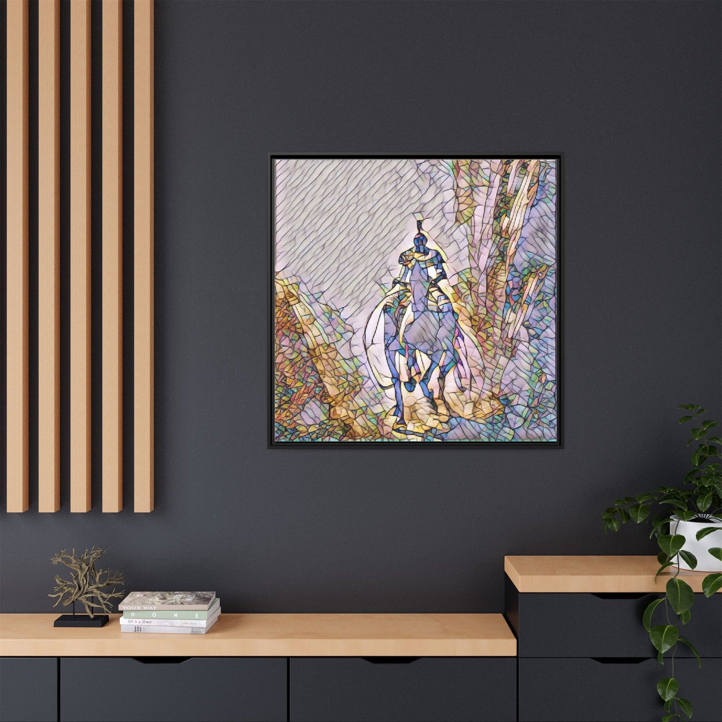 Stained-Glass Knight Matte Framed Canvas Wall Art