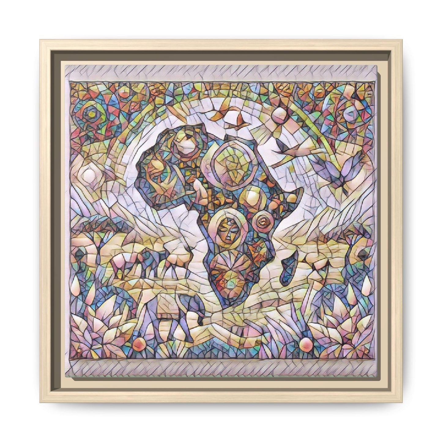 Abstract Mosaic Africa Framed Canvas — Colorful Stained-Glass Wall Art