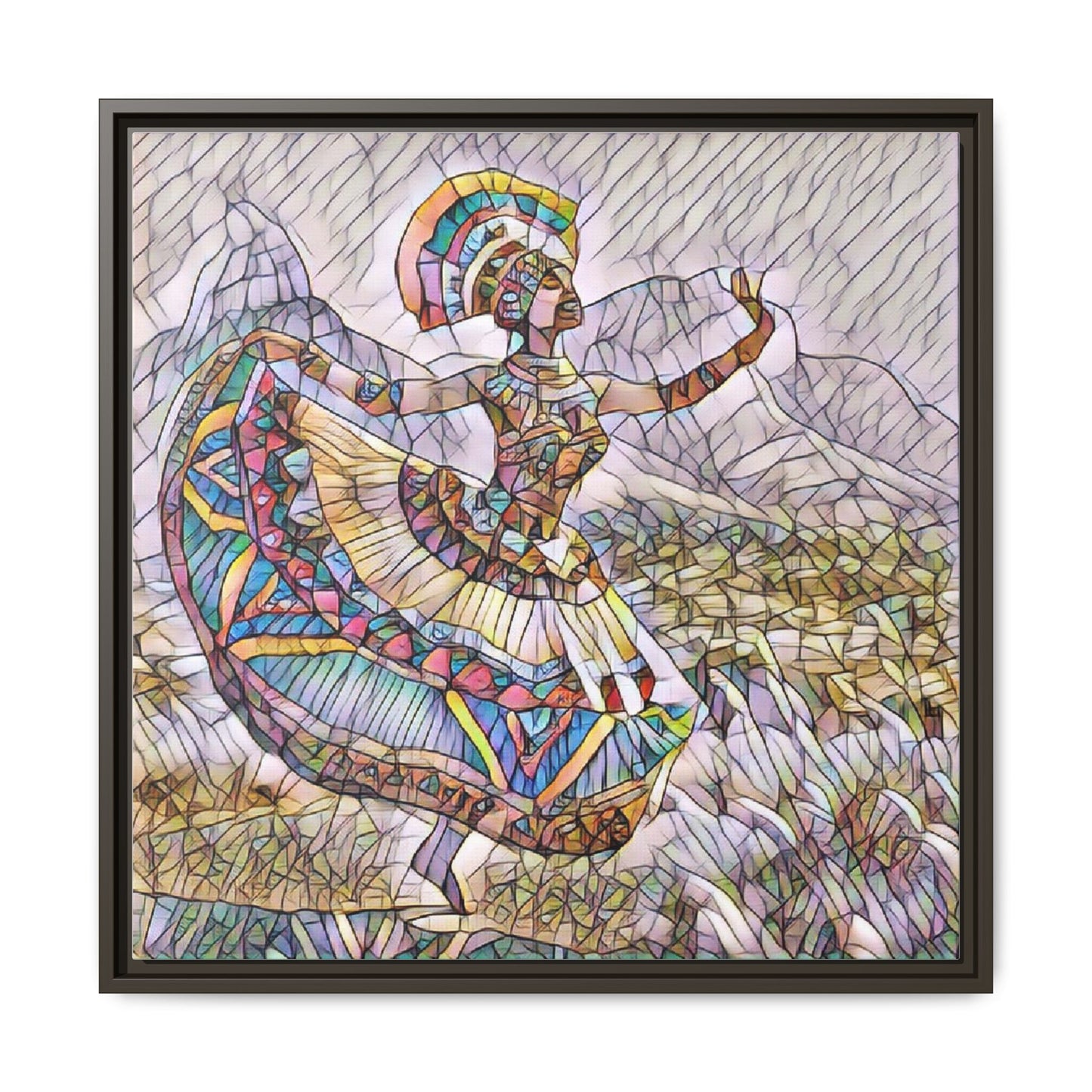 Ballerina Mosaic Framed Canvas Print — Colorful Ethnic Dance Wall Art
