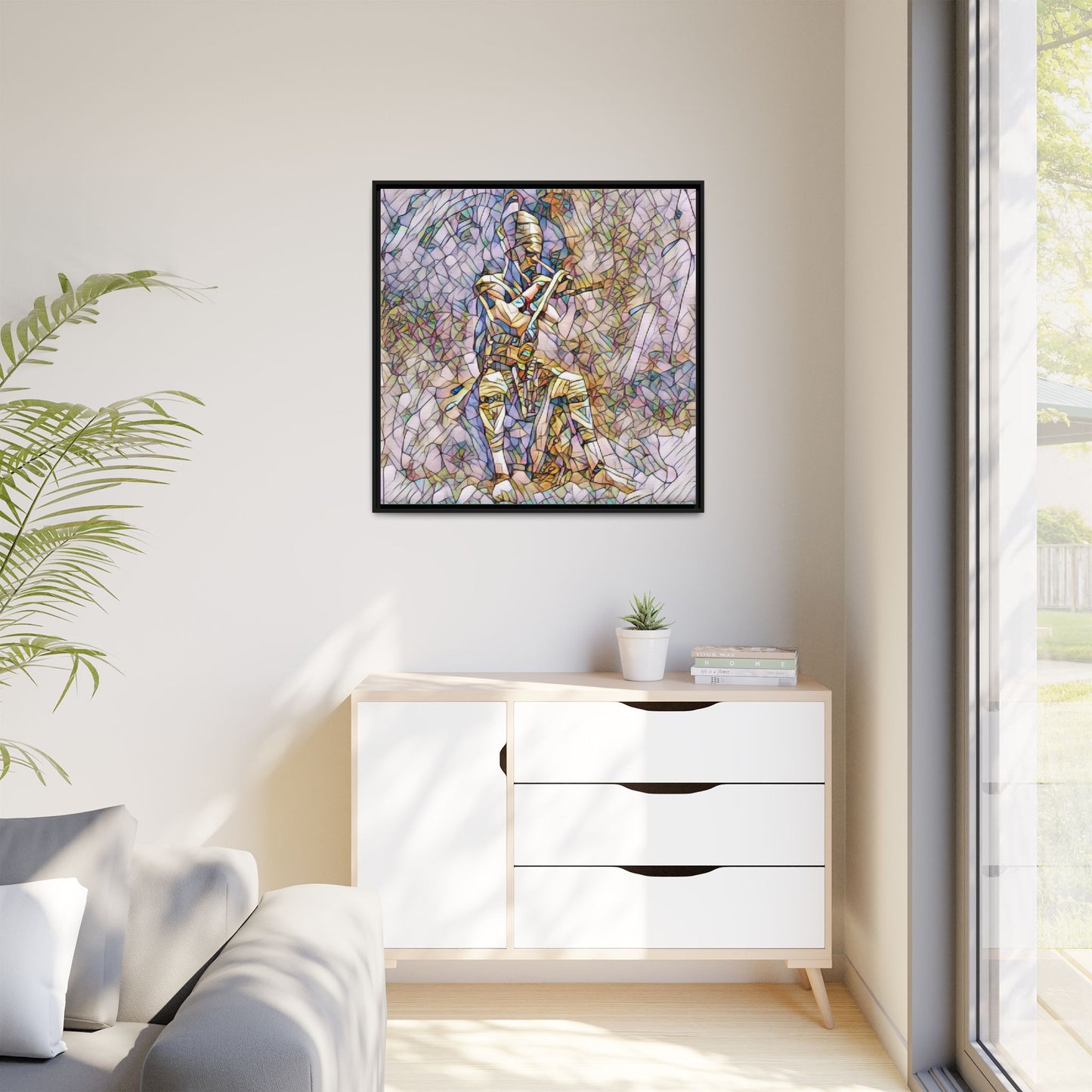 Framed Matte Canvas - Stained Glass Knight Artwork