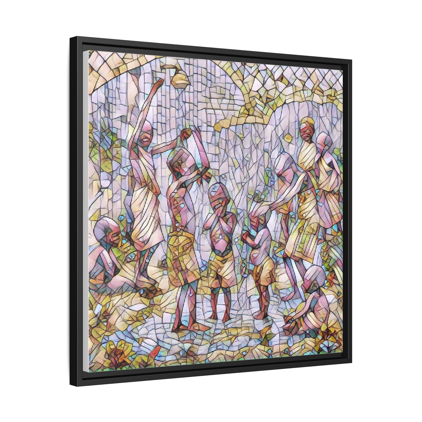 Framed Matte Canvas – Colorful Mosaic Children Playing Wall Art