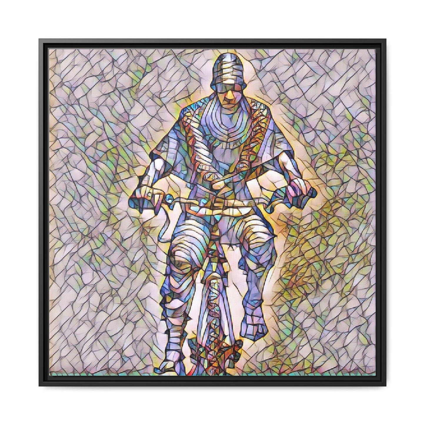 Framed Matte Canvas Art - Stylized Cyclist Illustration