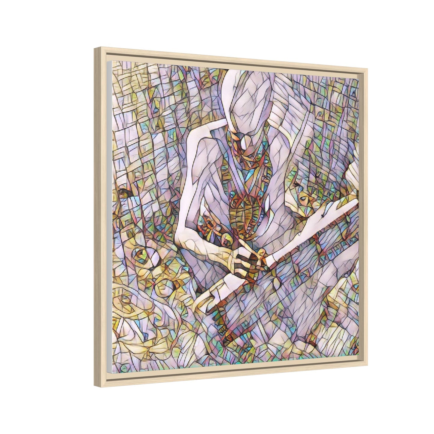 Abstract Fantasy Warrior Matte Framed Canvas — Colorful Stained-Glass Style Art