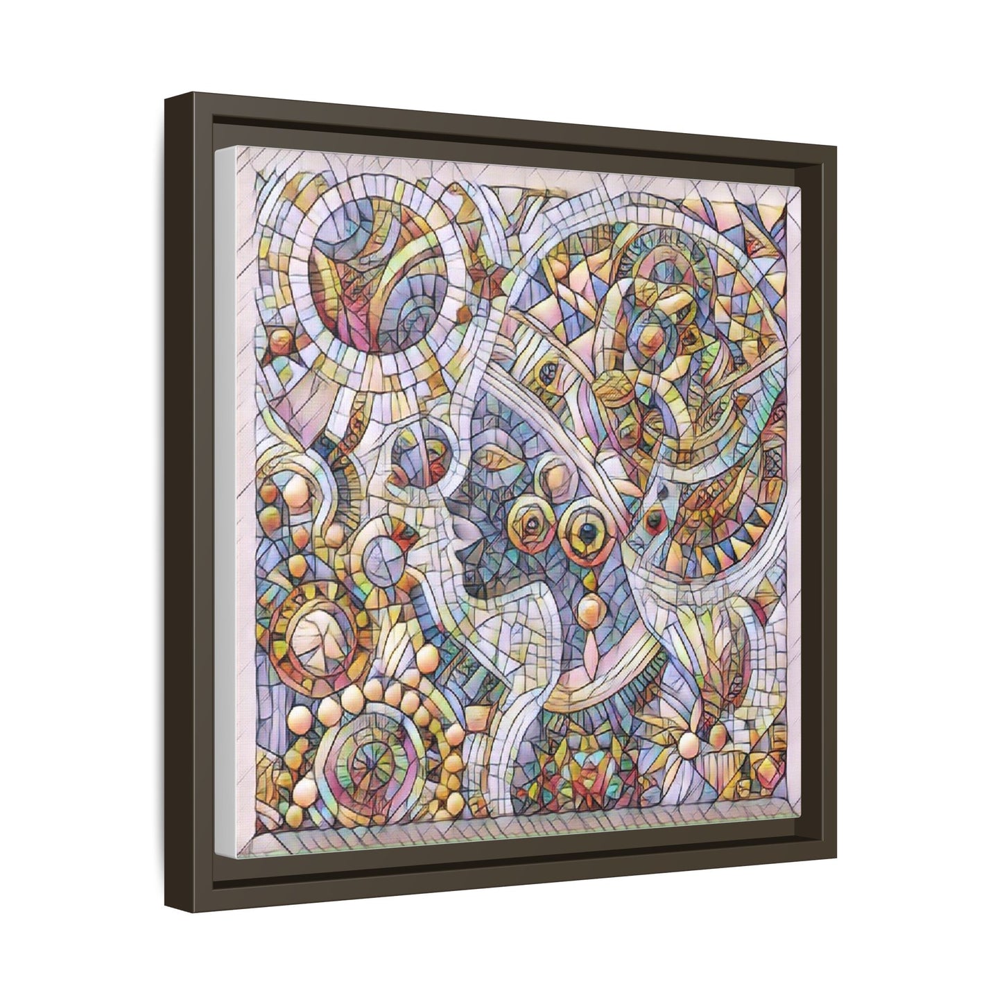 Abstract Mosaic Framed Canvas Art — Multicolor Geometric Wall Decor