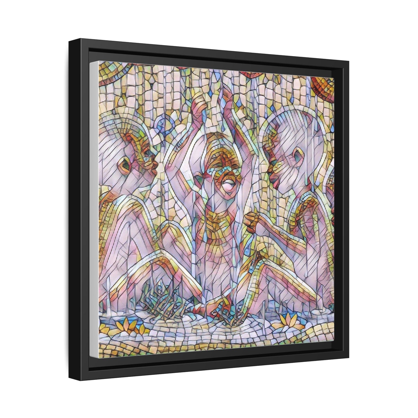 Framed Matte Canvas Art — Mosaic Children Playing (Multicolor)