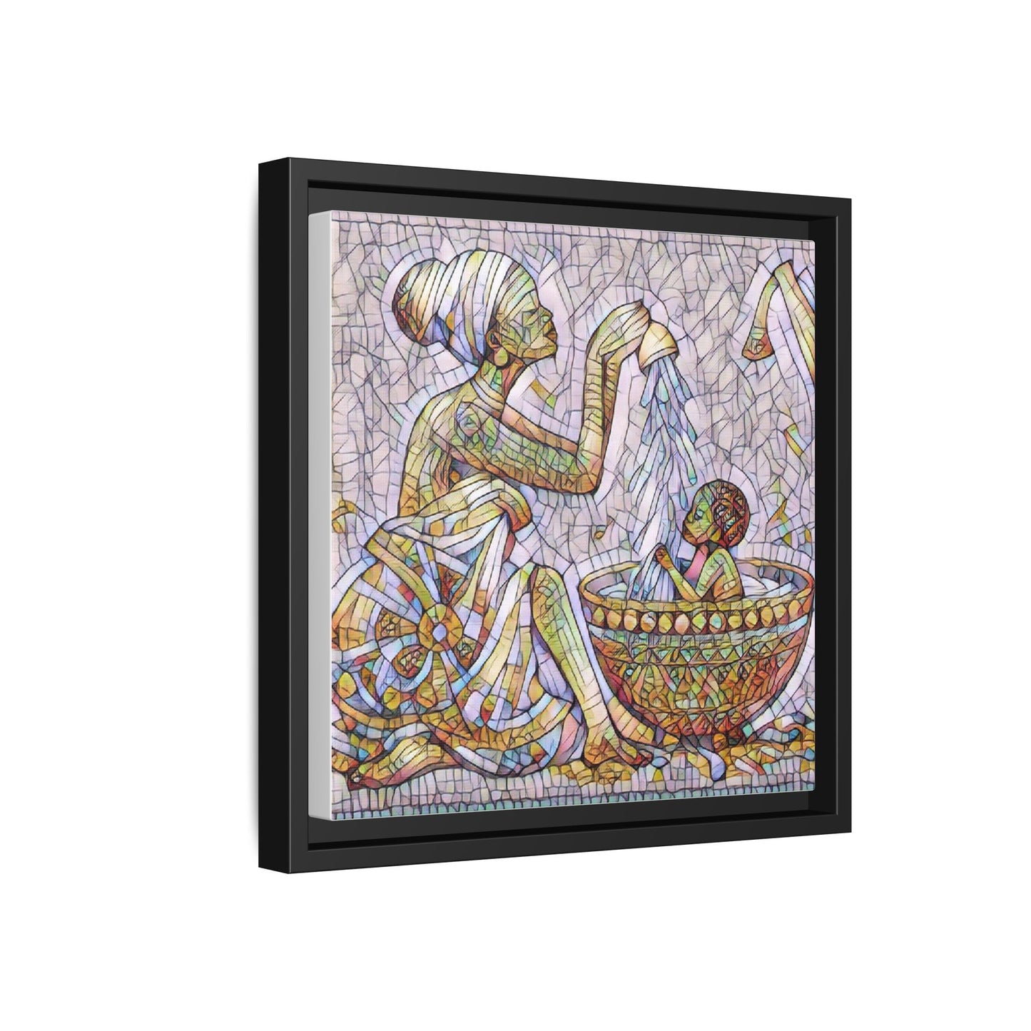 African Mother and Child Mosaic Matte Canvas (Framed)