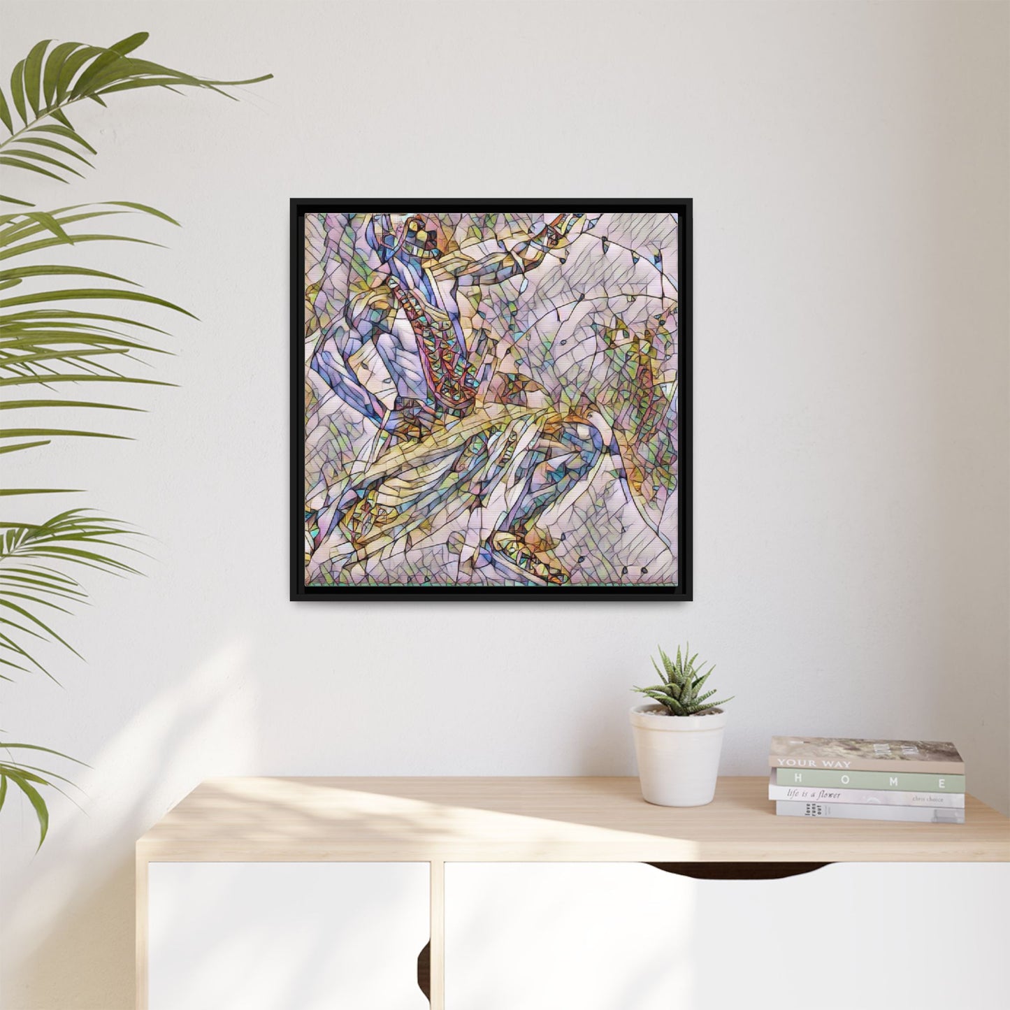 Abstract Stained-Glass Dancers — Framed Matte Canvas Art