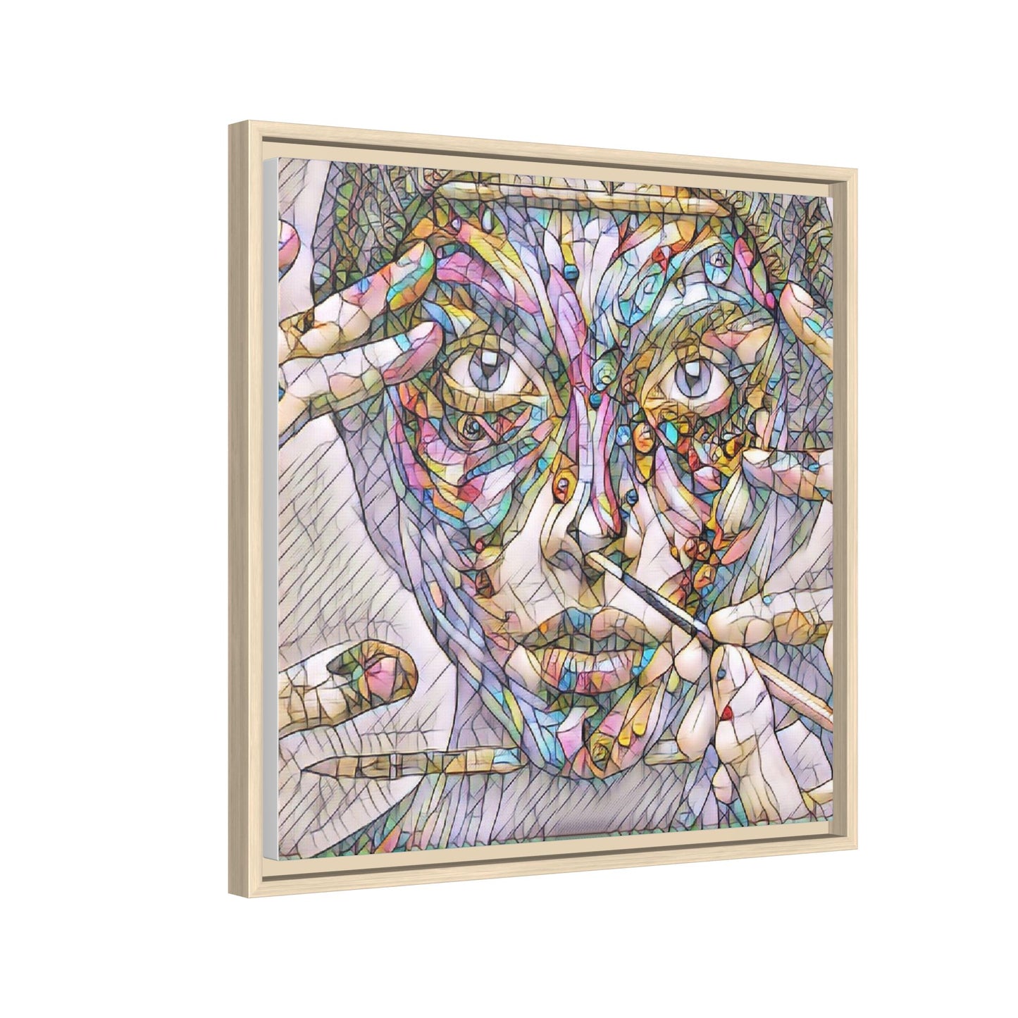 Framed Abstract Mosaic Face Canvas — Colorful Modern Wall Art