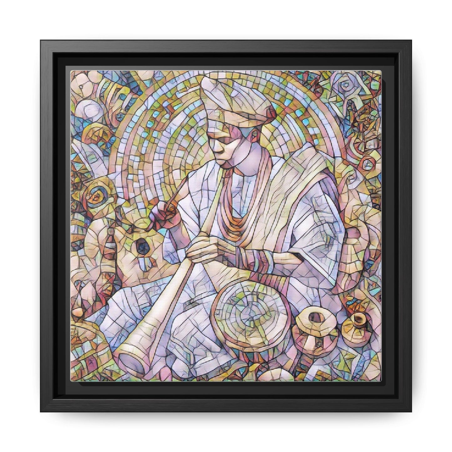 Framed Matte Canvas Print — African Drummer Mosaic Art