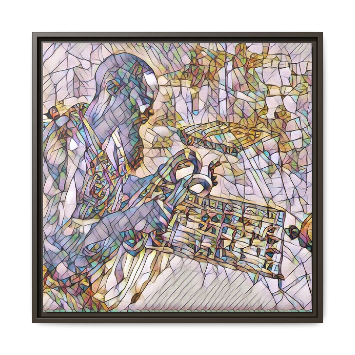 Framed Matte Canvas Art – Abstract Musician with Keyboard (Multi-Color)