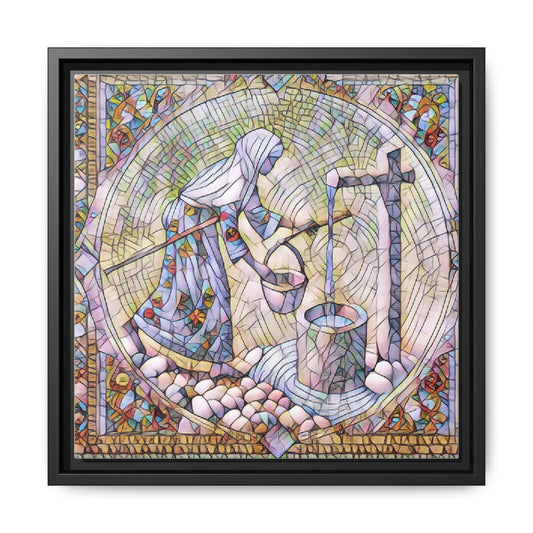 Stained Glass Style Woman at Well Framed Canvas Art